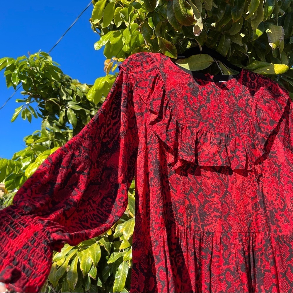 Ba&Sh Red Python Snake Animal Print Ruffle Long S… - image 2